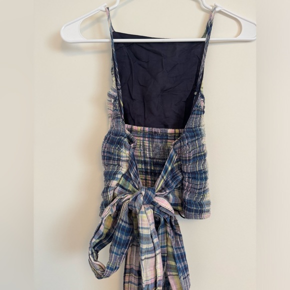 Free People Linen Plaid Tie Top - Picture 1 of 4
